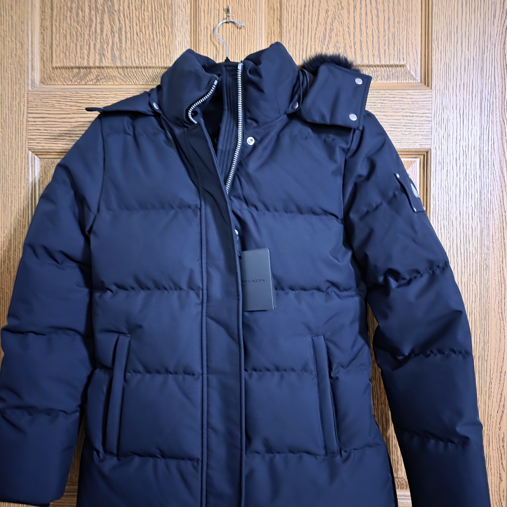 Moose Knuckles Women CLOUD SHEARLING TRIM 3Q JACKET-Sz M-Black-Brand New w/Tags